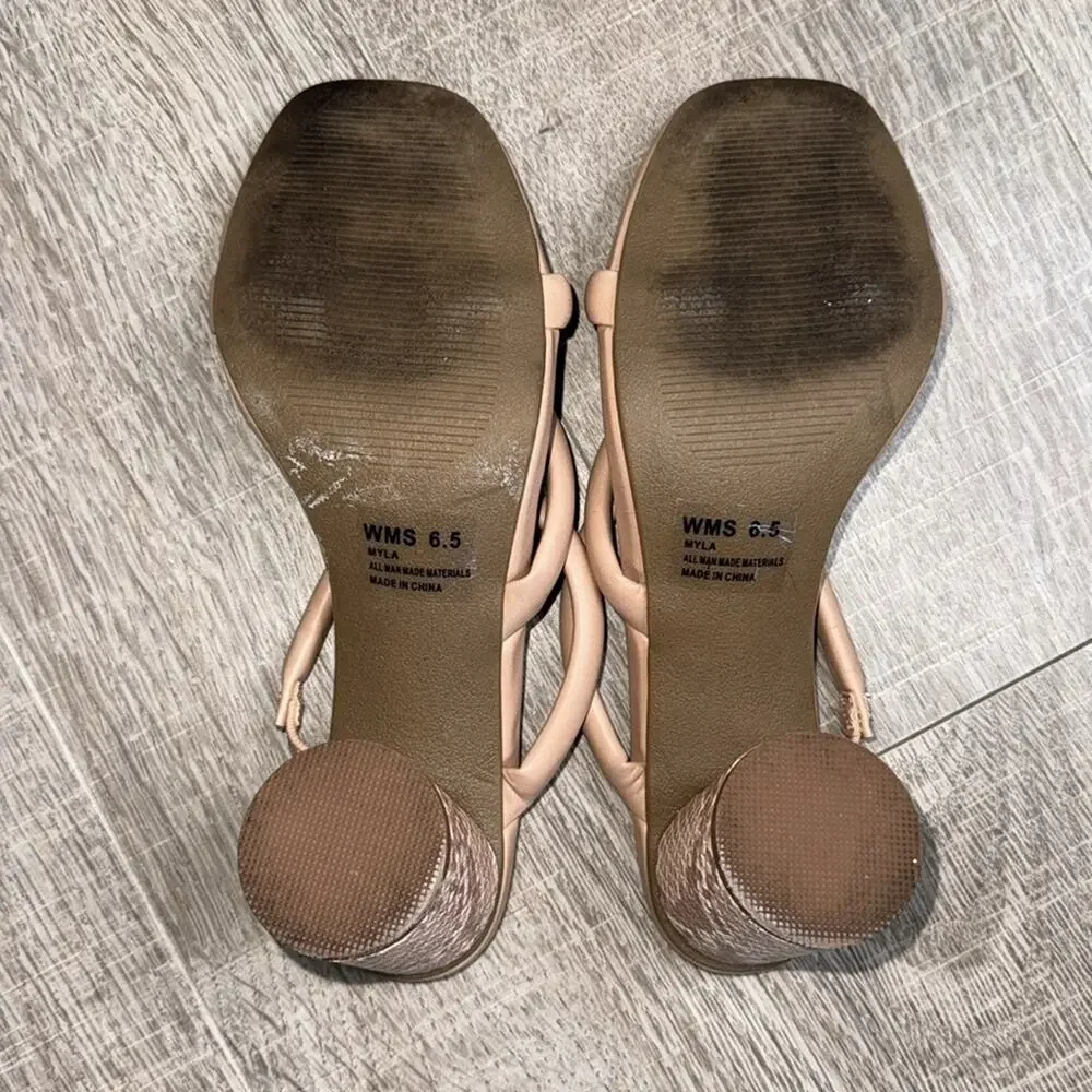 DV DOLCE VITA Women’s Myla Nude Faux Snakeprint Strappy Block Heel Sandals